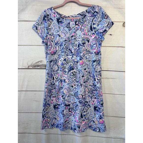 Lilly Pulitzer Size MED Short Sleeve Dress Purple Print Preppy Cute - Picture 1 of 6